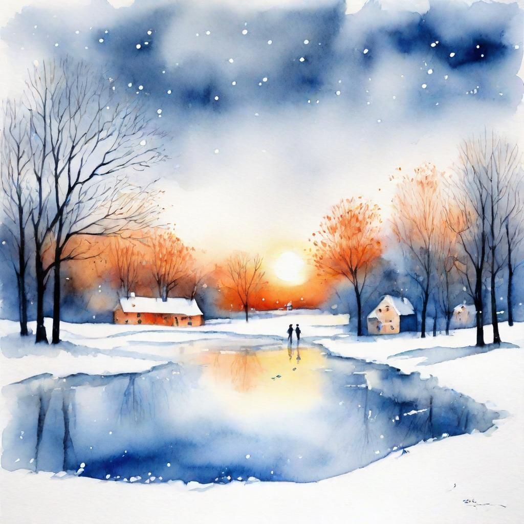 Winter Wonderland Scene in Watercolour Style