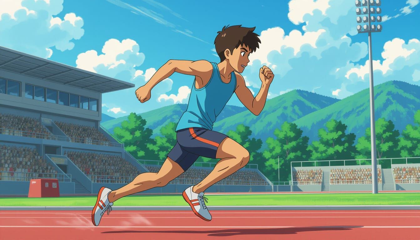 Indian Teen Athlete Sprints on Track in Cartoon Style