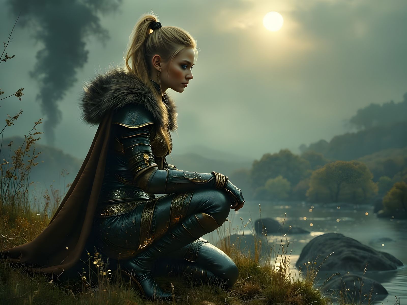 Norse Goddess in Dark Fantasy Landscape