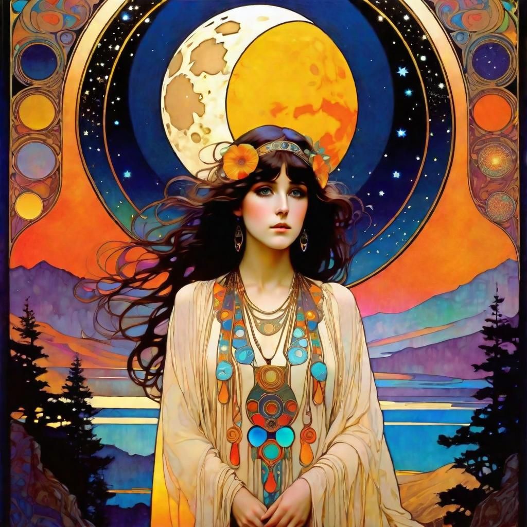 Mystical Portrait with Psychedelic Elements, Chromolithograp...