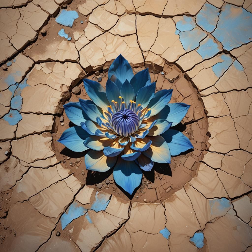Blue Flower Blooms in Barren Desert: Digital Art