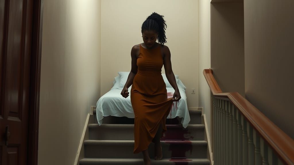 African Women Supporting Each Other Down a Staircase