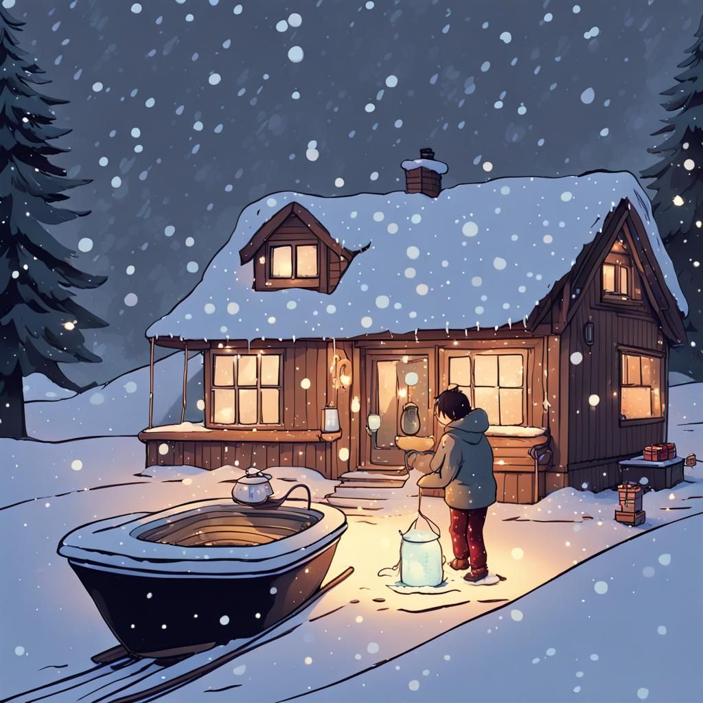 Winter Scene with Candles in Watercolor Illustration