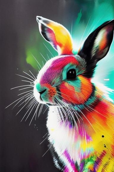 Ink Splash Rabbit Portrait in Colorful 3D