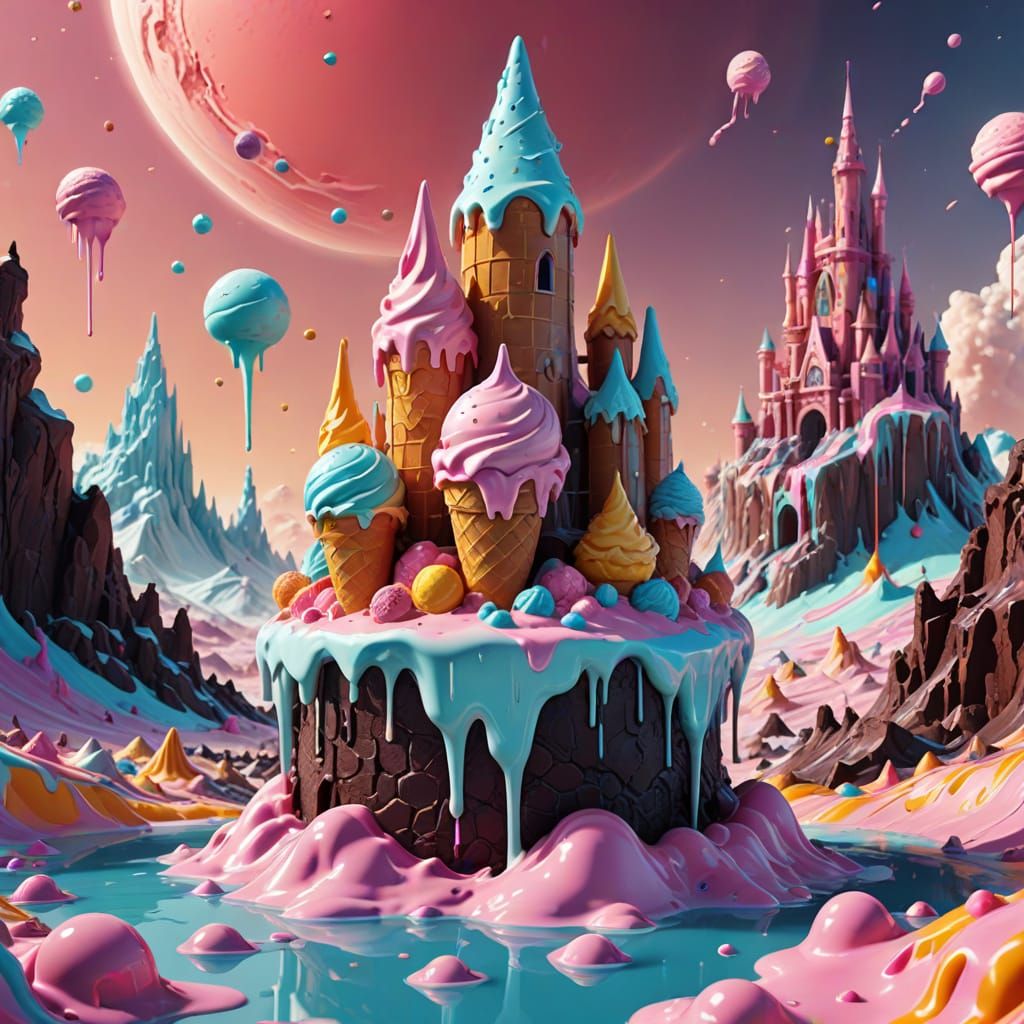 Melting Ice Cream Castle on Alien Planet