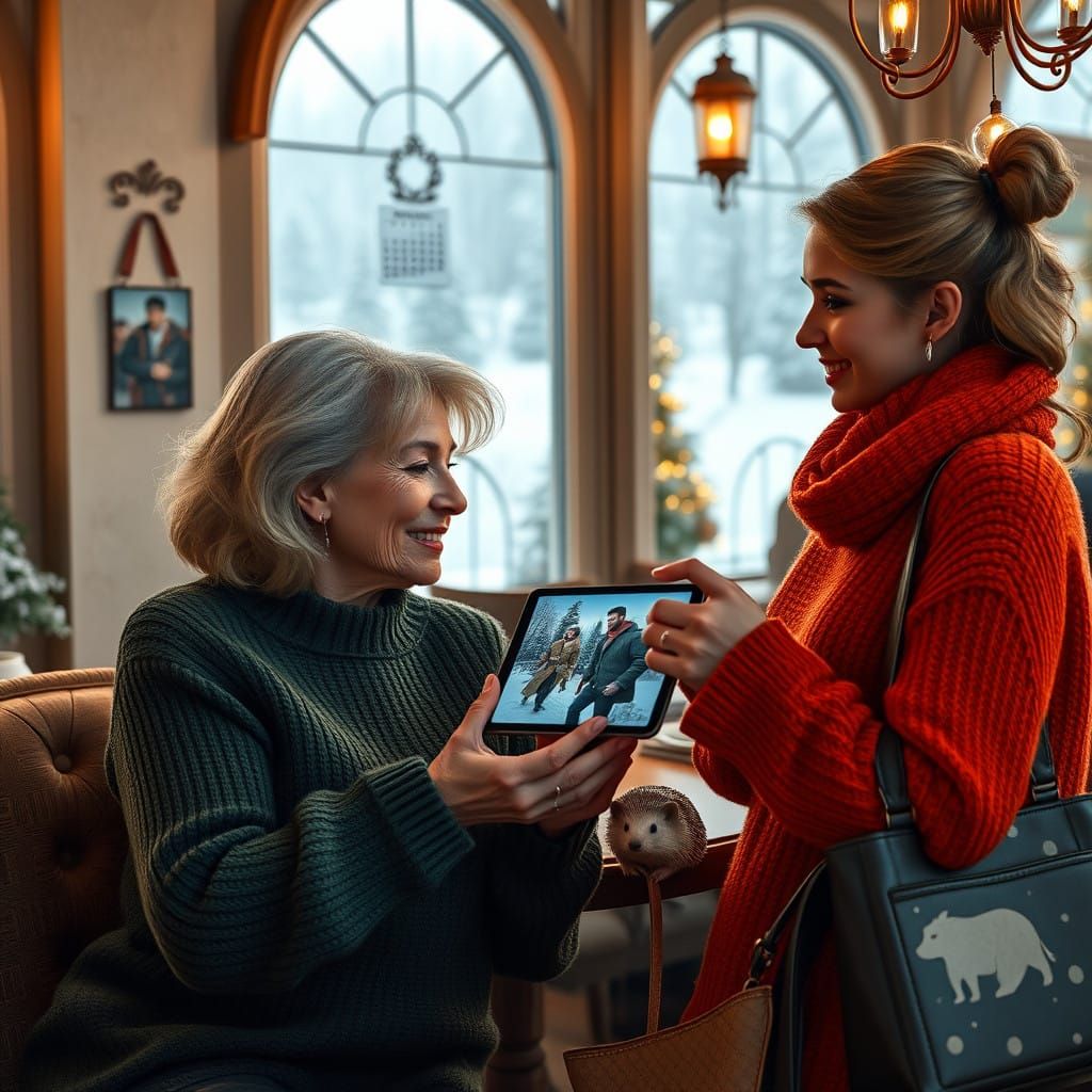 Winter Cafe Wonderland with Elegant Friends Discussing Memor...