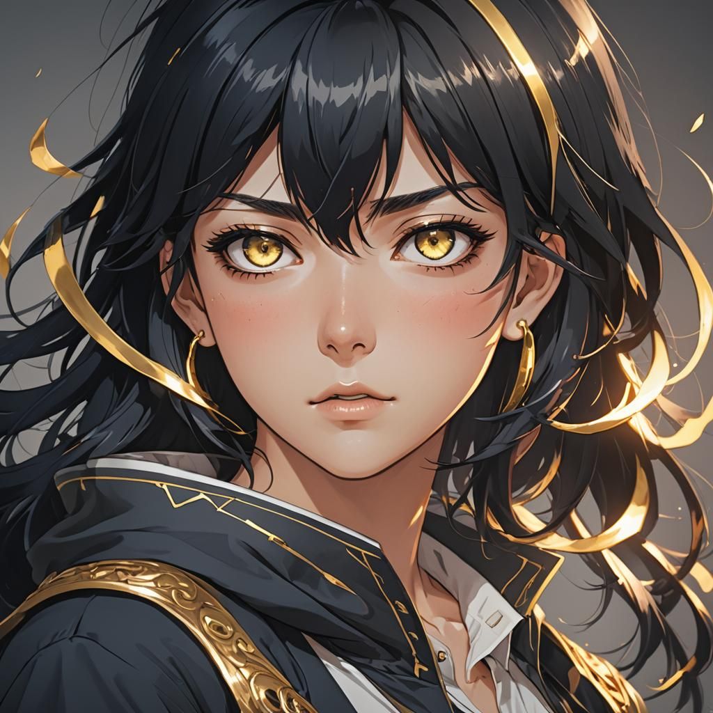 Tomboy Girl with Gold Eyes: Anime Cel-Shaded Art