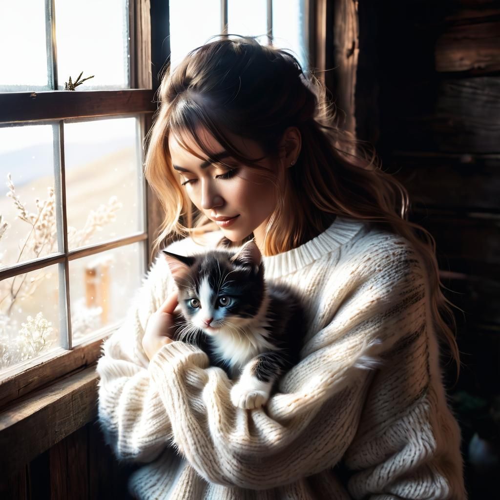 Girl with Kitten in Cabin, Carne Griffiths Style