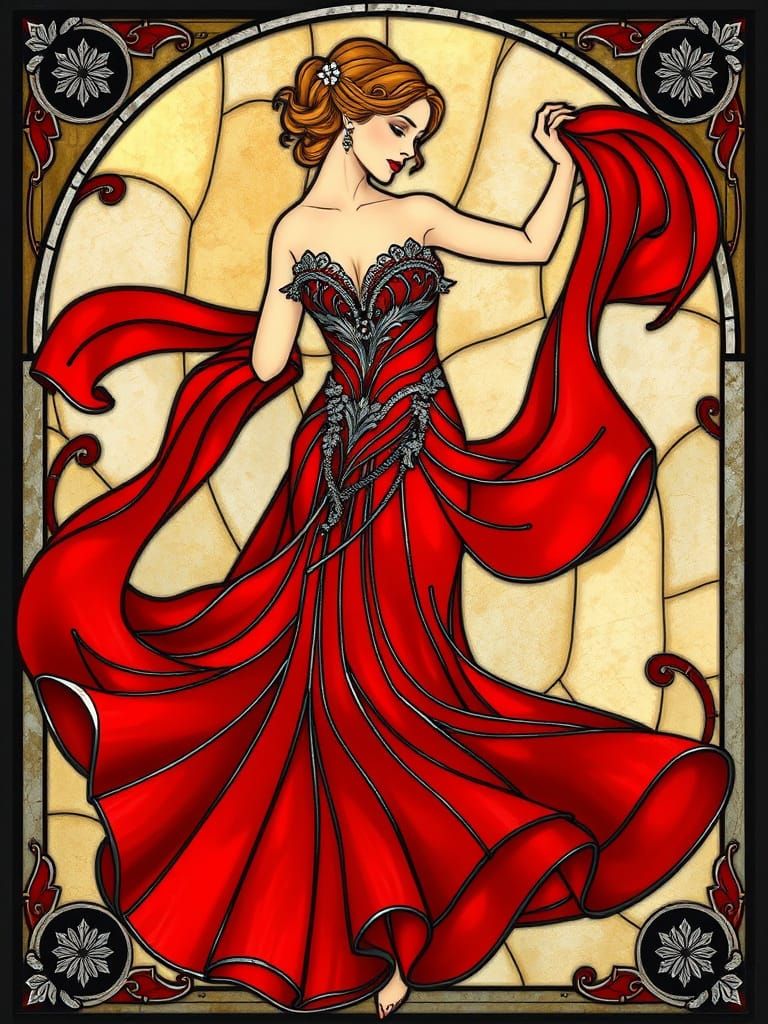 Elegant Art Nouveau Stained Glass Ballroom Dress