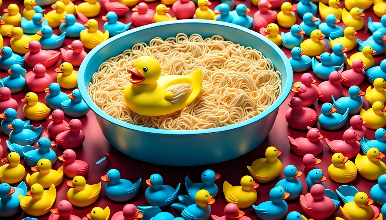 Giant Ramen Bathtub with Rubber Ducks