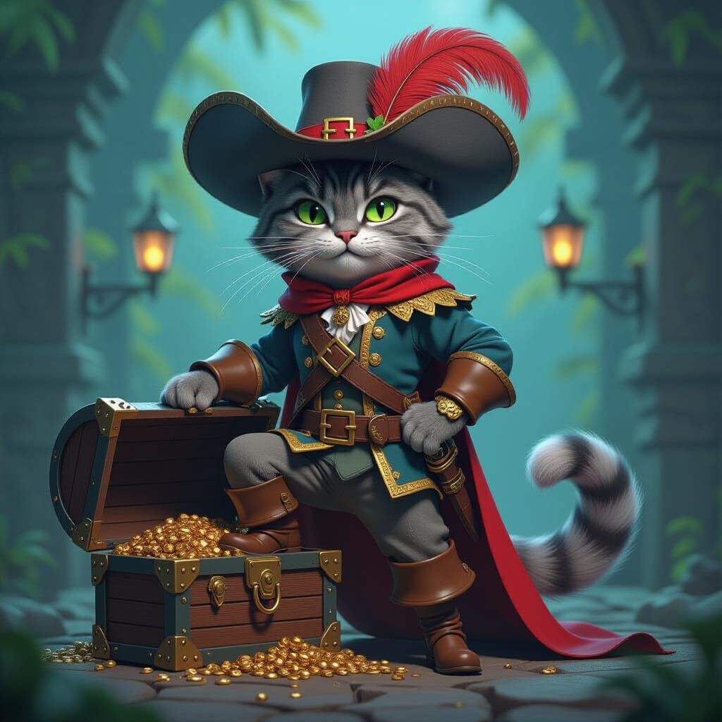 Valiant Gray Cat Pirate Captain