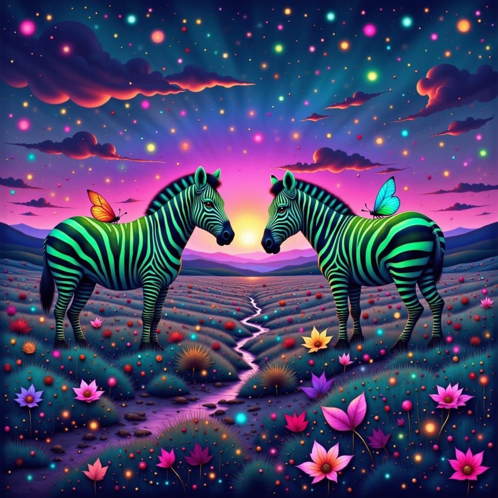 Confused Zebras: One Plain, One Neon