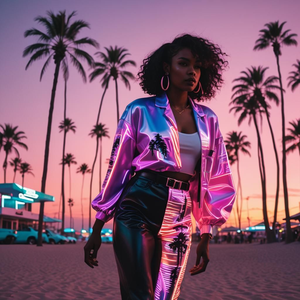 Neon Retro Black Woman on San Diego Beach