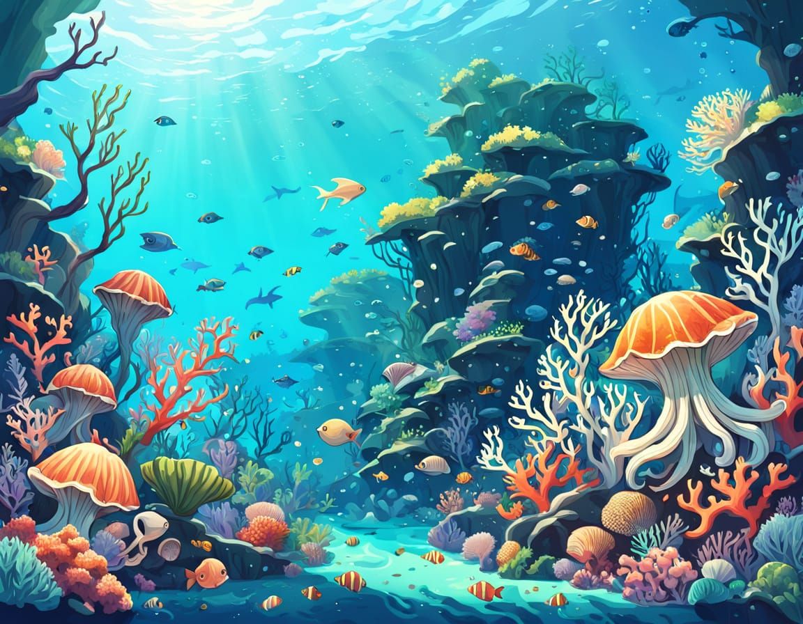 Whimsical Ocean Adventure in Flat Cartoon Style