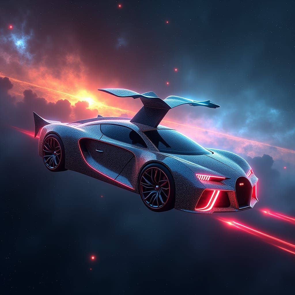 Futuristic Flying Bugatti Soars Through Space
