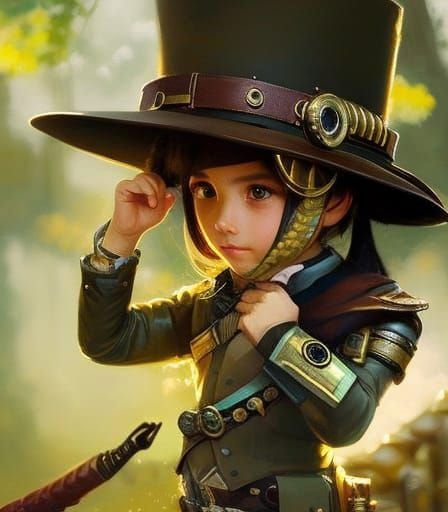 Chibi Steampunk Boy with Snake, Digital Illustration