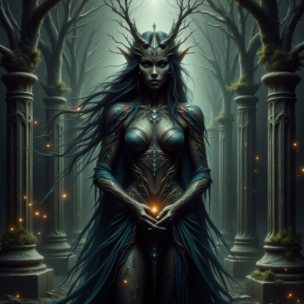 Seductive Dark Elf in Ethereal Realism