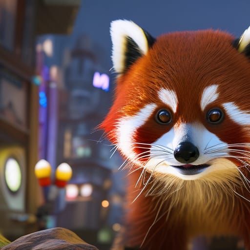 Shocked Red Panda: 3D Digital Art