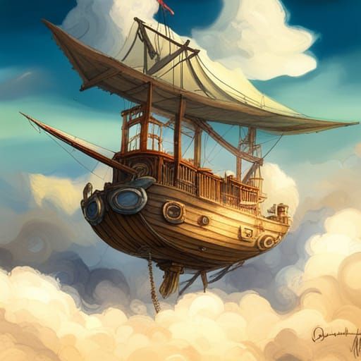 Pirate Airship in 2D Game Art Style