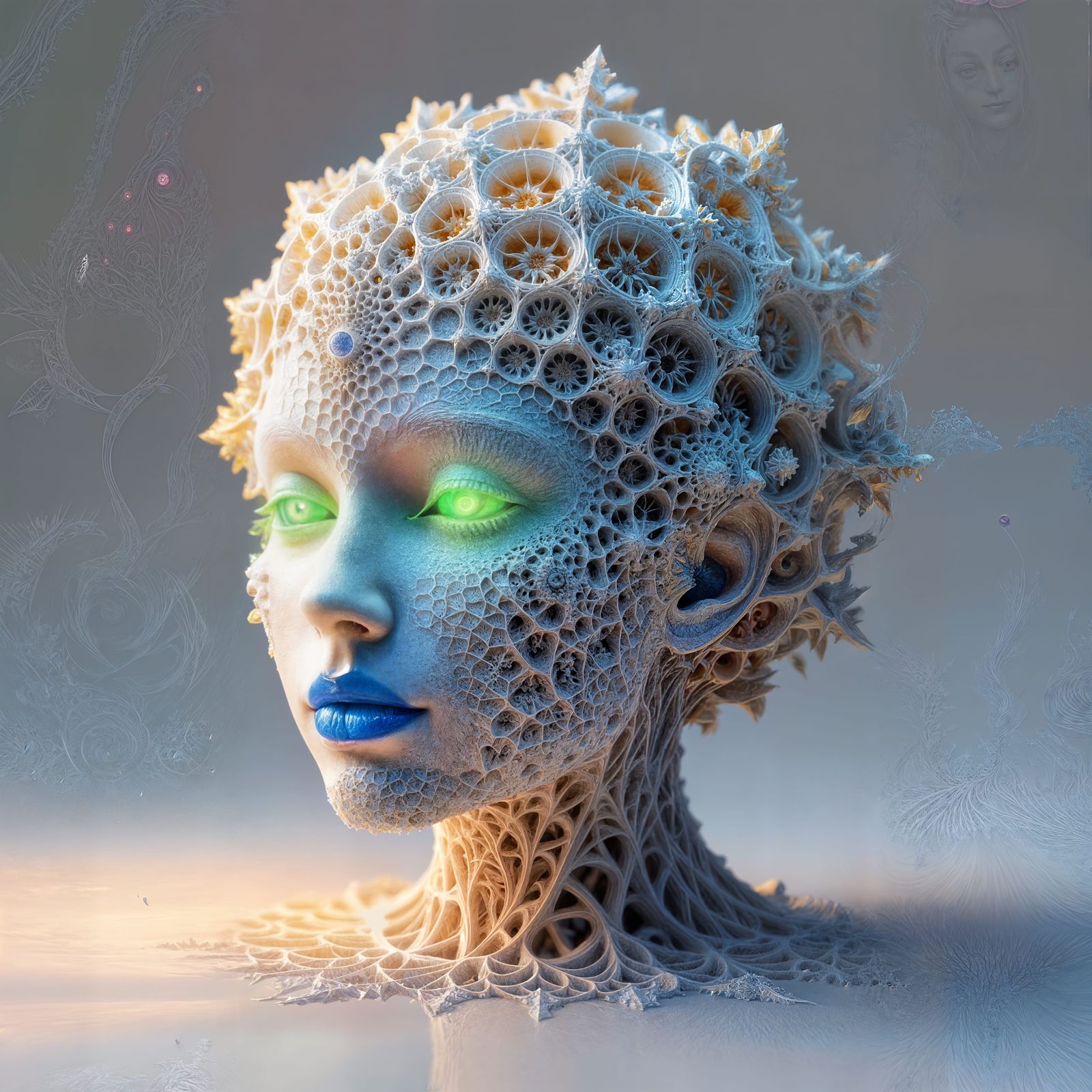 Filigree Fractal Head with Rainbow Hologram Effect