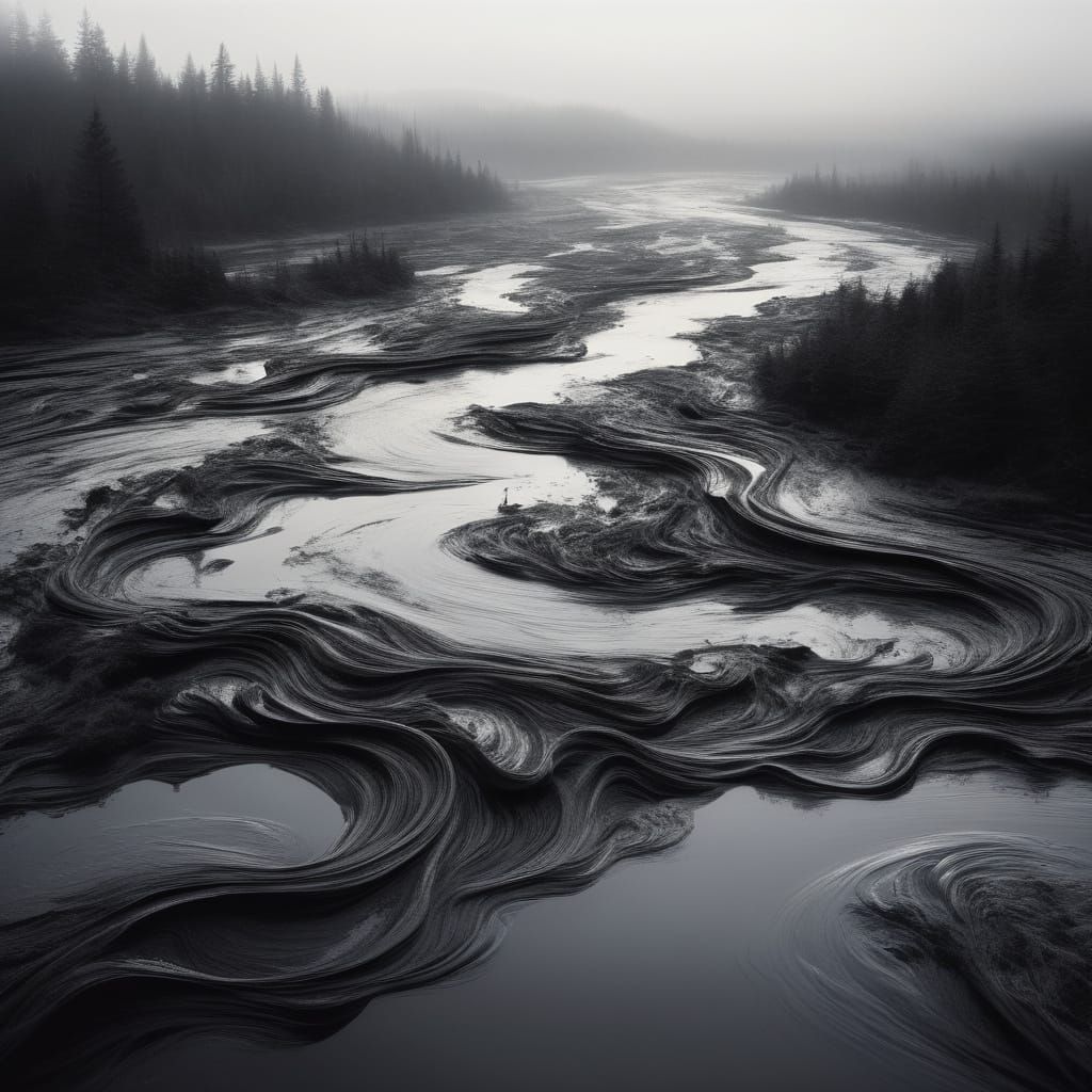 Surreal Ink World: Flowing Black Liquid and Formations