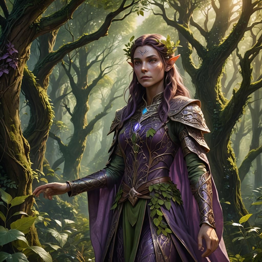 Wood Elf Cleric in Lush Forest: Fantasy Art
