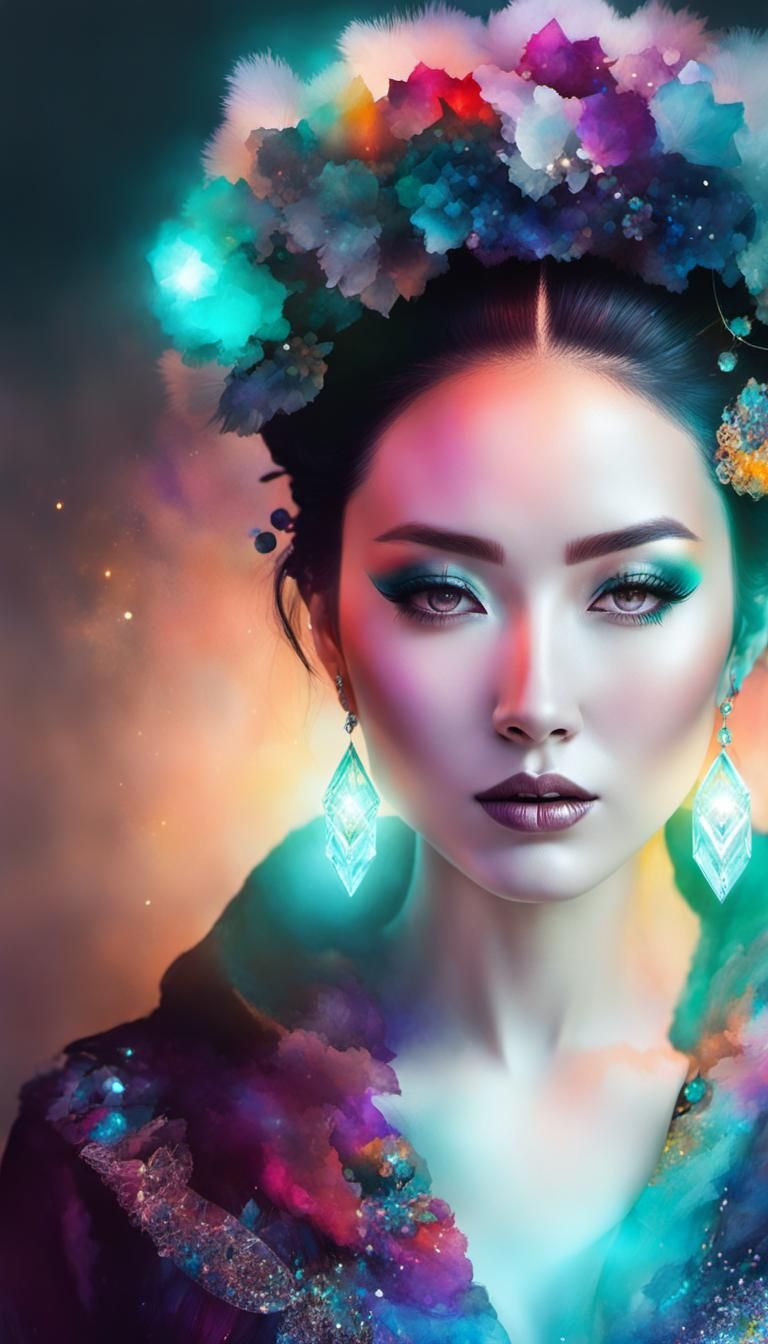 Prism Gypsy Portrait with Silver Wreath, in Watercolor