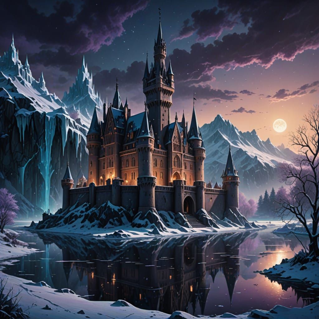 Ethereal Winter Castle in Gothic Splendor