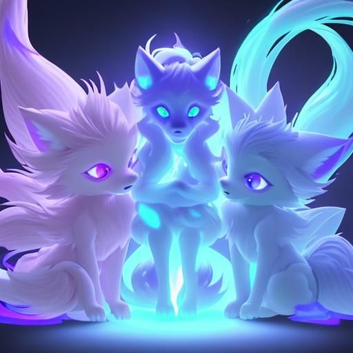 Nine-Tailed Foxes with Glowing Auras