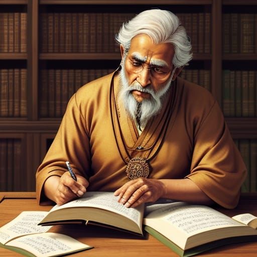Sage Reading Upanishads in Traditional Indian Art Style