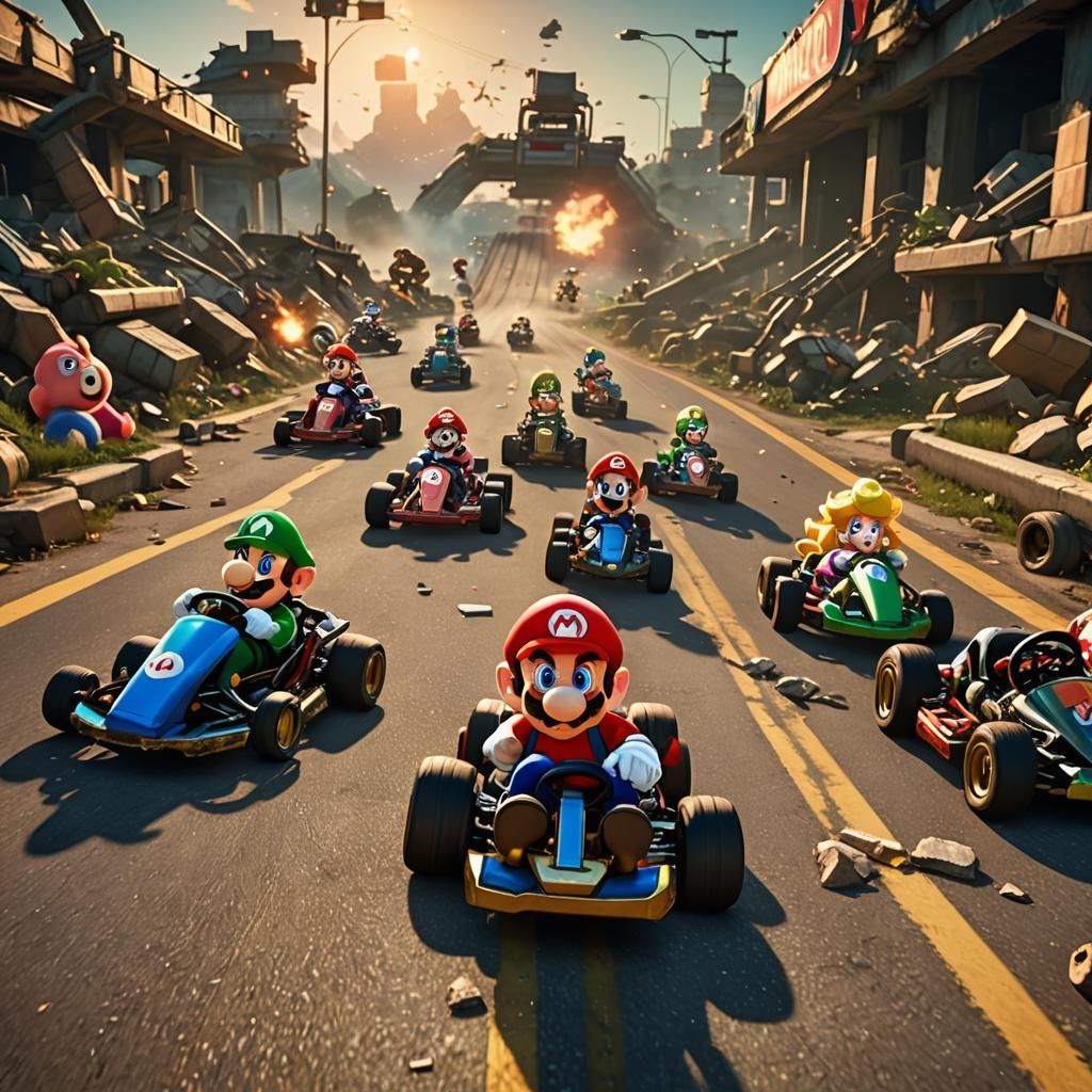 Mario Kart Disaster: Cinematic Digital Art