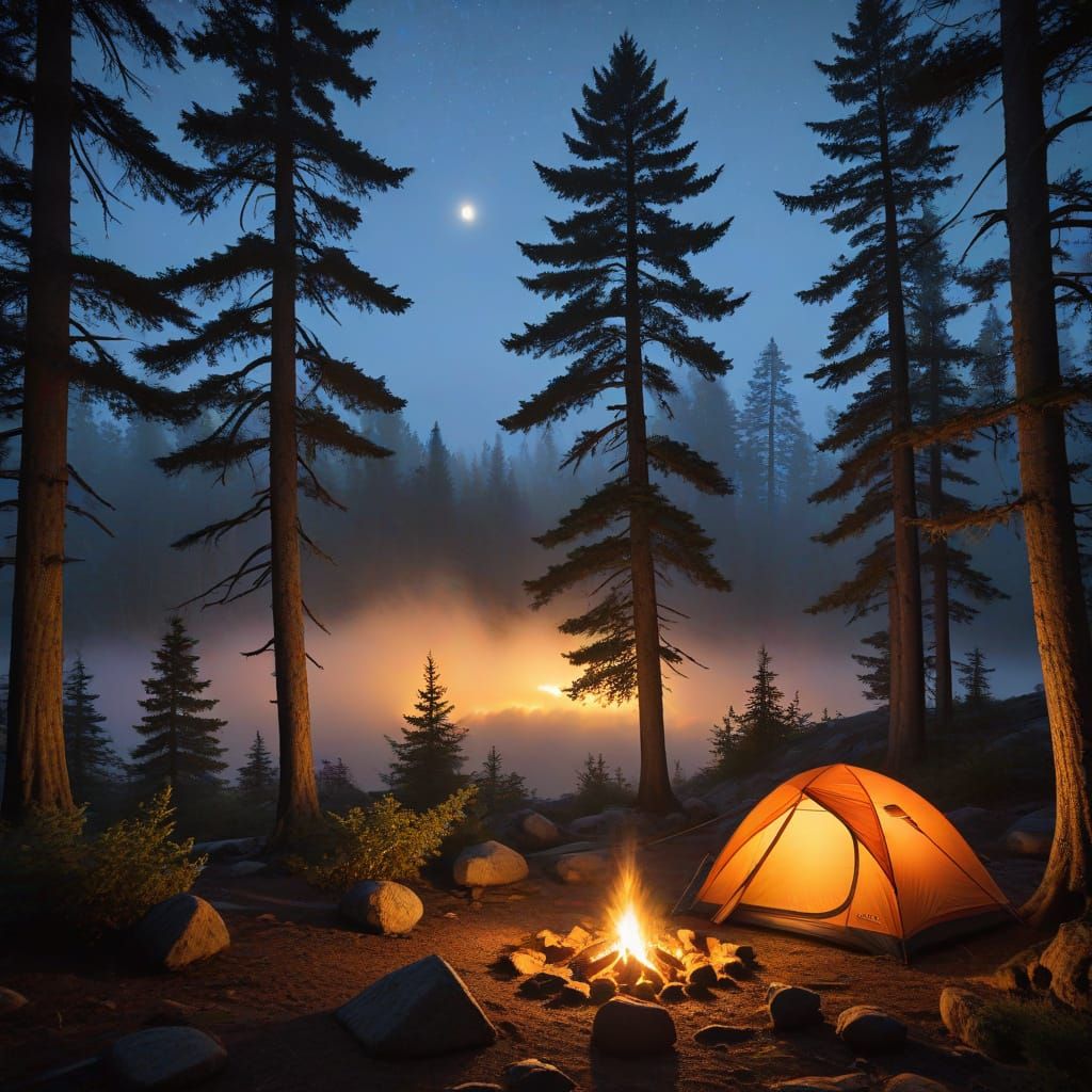 Cozy Moonlit Camp in the Twilight Forest