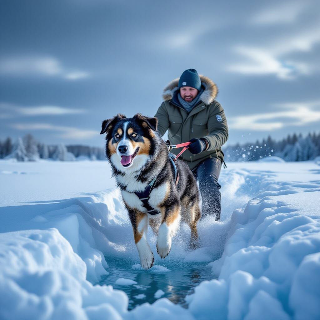 Dog Rescues Owner From Frozen Lake in Dramatic Winter Scene