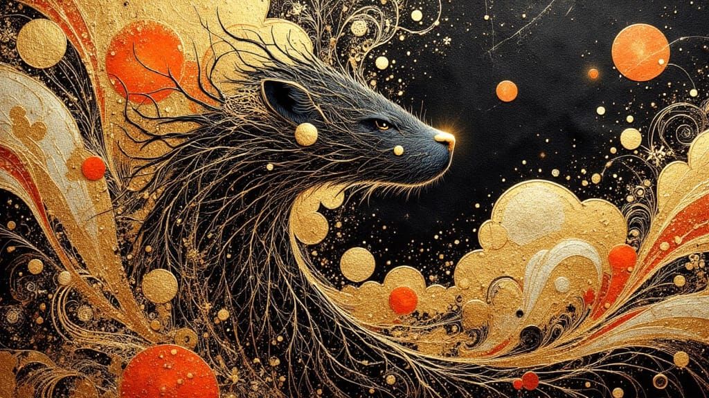 Ethereal Multilayered Masterpiece in Vibrant Orange, Gold, a...