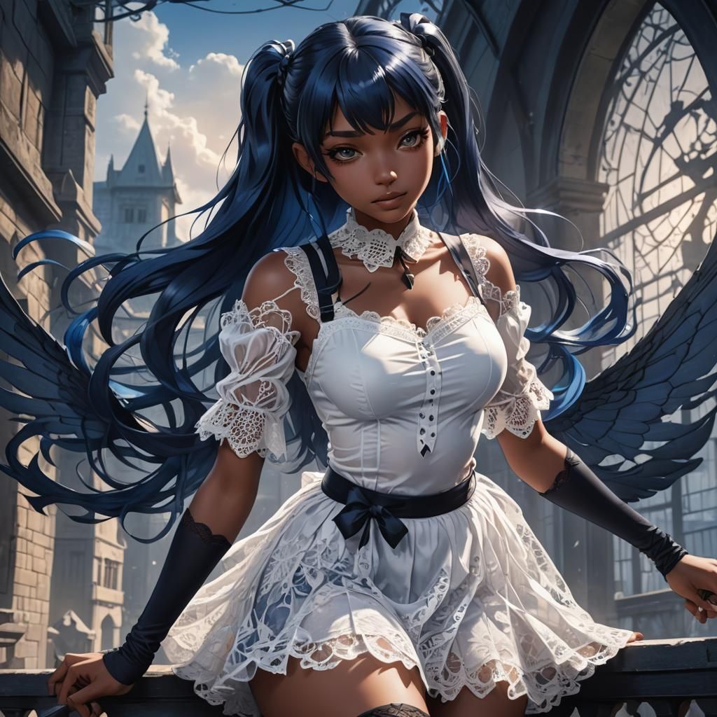 Vibrant Anime Woman in Mysterious Setting