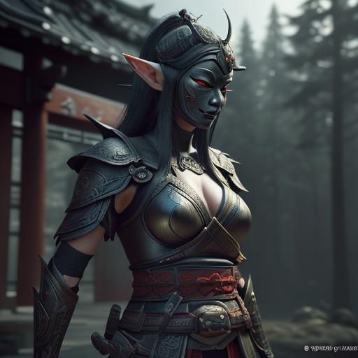 Elf in Samurai Mask: 3D Game Cinematic Render