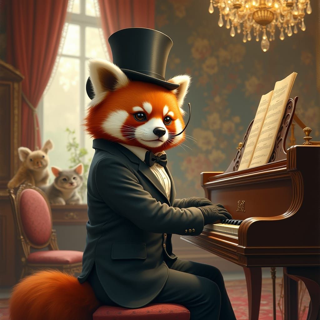 Red Panda Gentleman in Lavish Ballroom