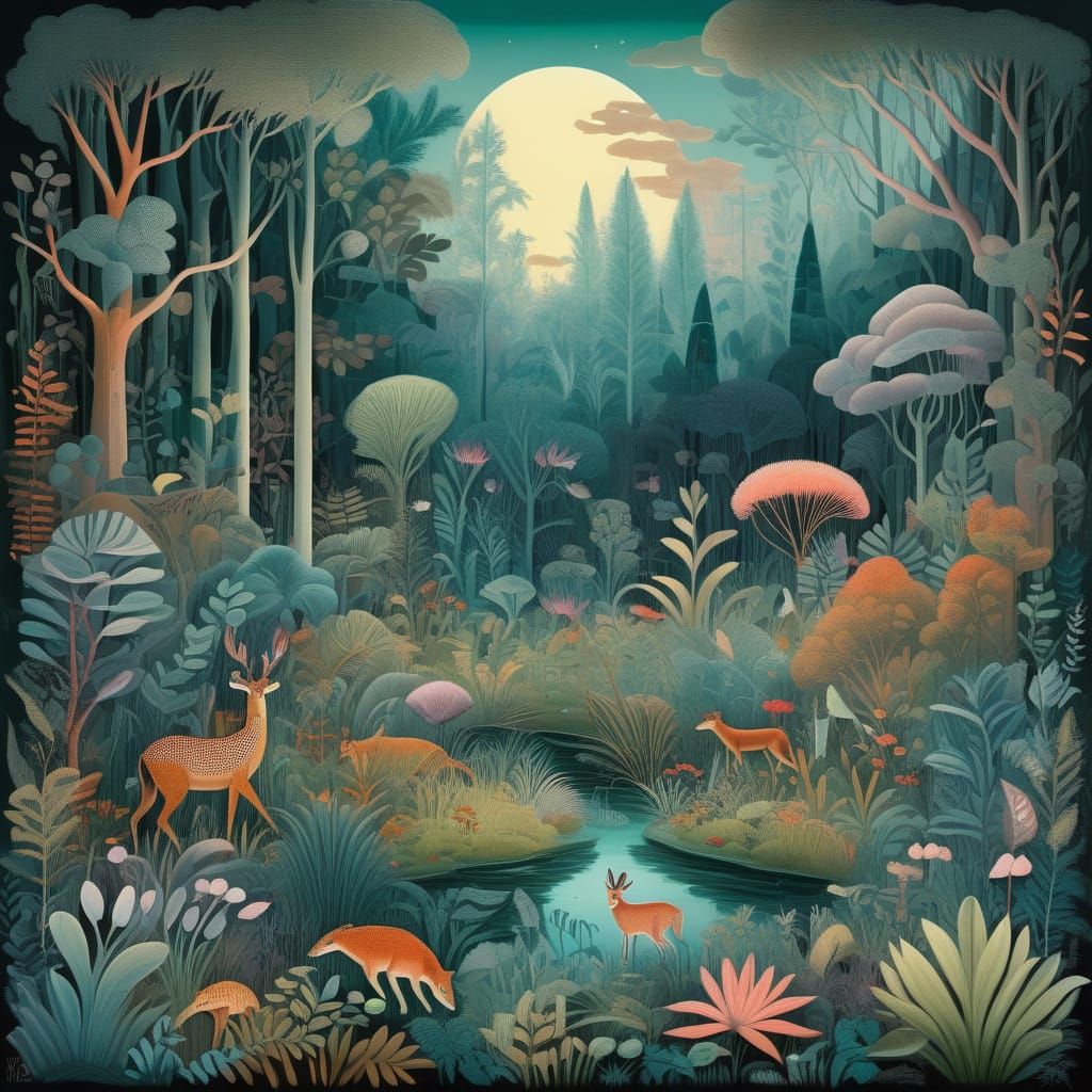 Naïve Forest Glade with Prehistoric Life