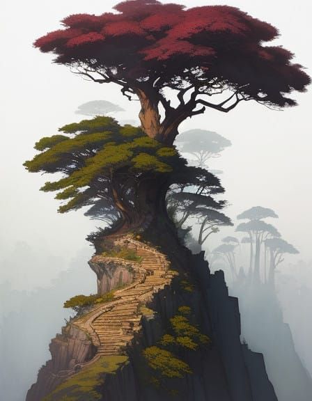 Fantastical Watercolor Landscape with Intricate Detail