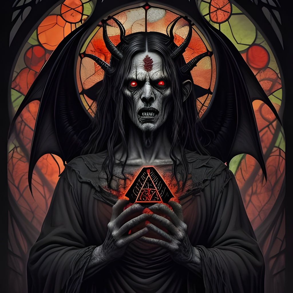 Hellish Horror Devil Portrait in Stained Glass Style