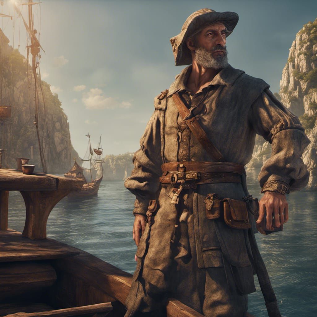 Medieval Smuggler Deckhand in Mediterranean Light