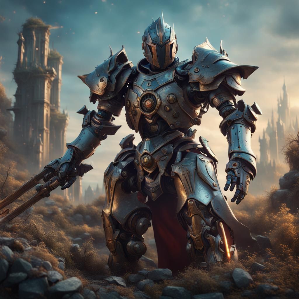 Robot Knight in Detailed Matte Painting