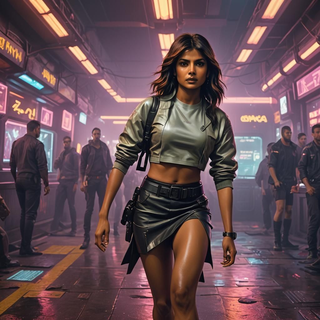 Woman in Mini Skirt in Cyberpunk 2099 Style