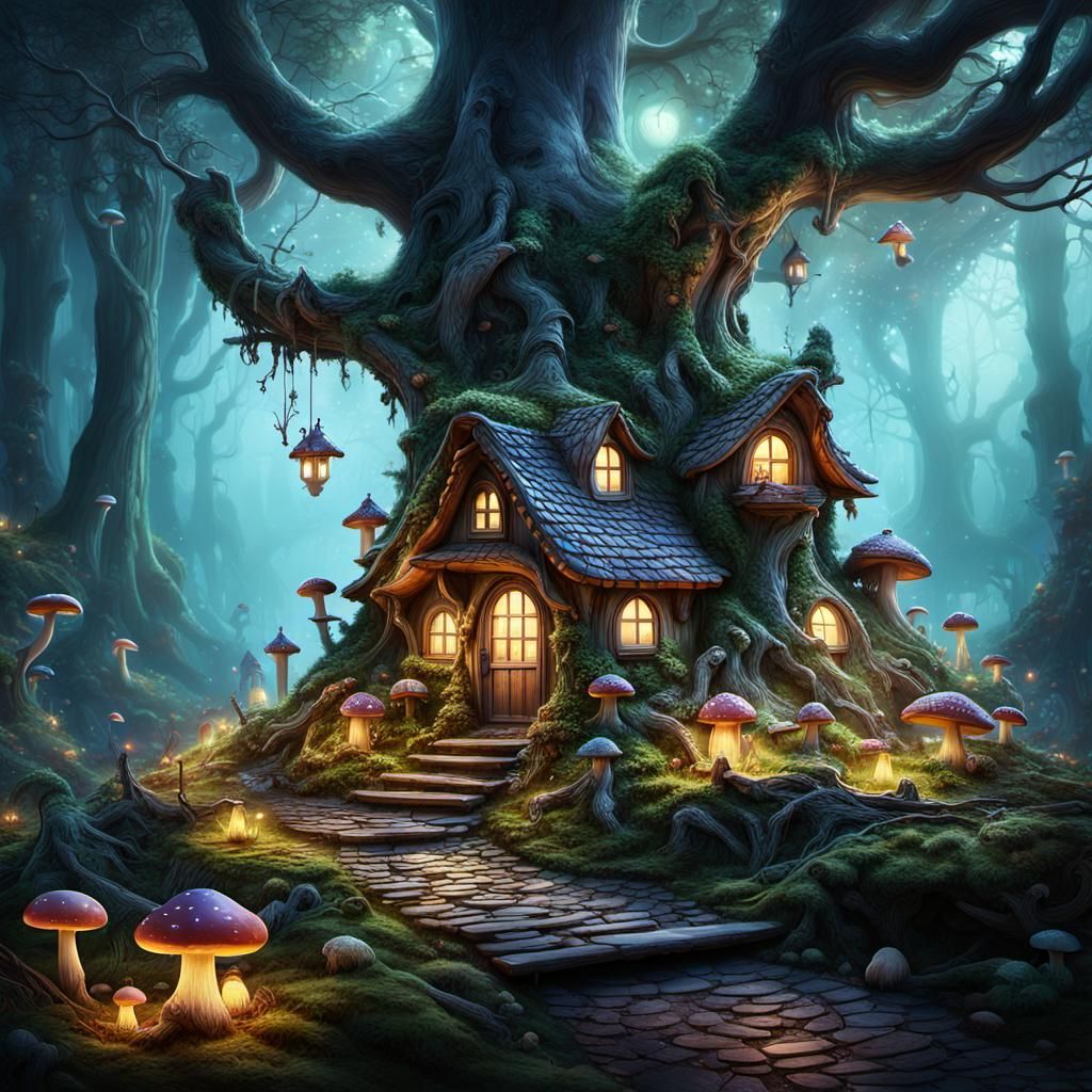 Enchanted Fairy Village in Misty Forest