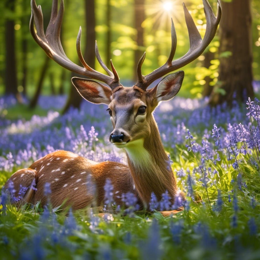 Majestic Deer Resting in Enchanted Forest