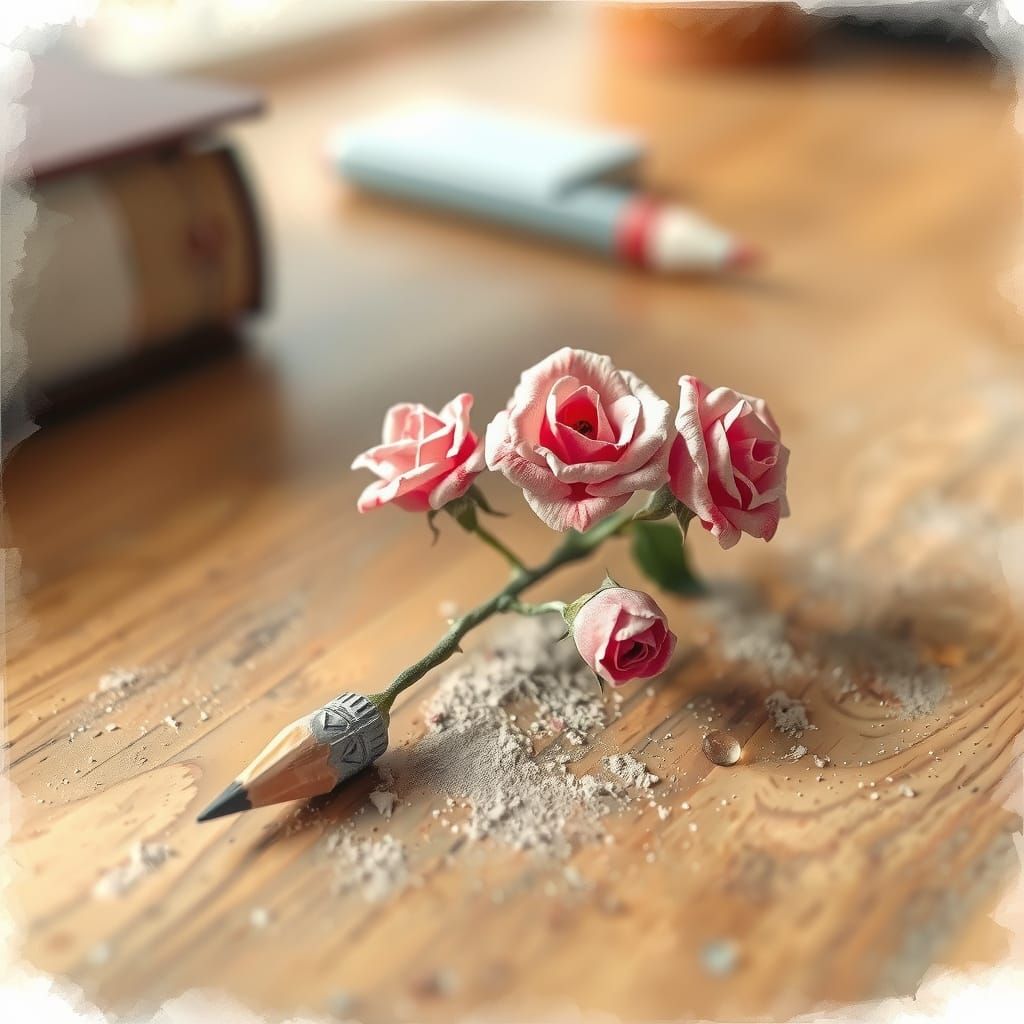 Pencil Unfurls Into Blooming Roses on Desk