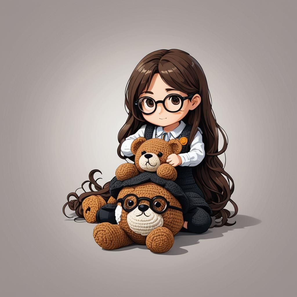 Girl Crocheting Teddy: Vectorized Anime Logo
