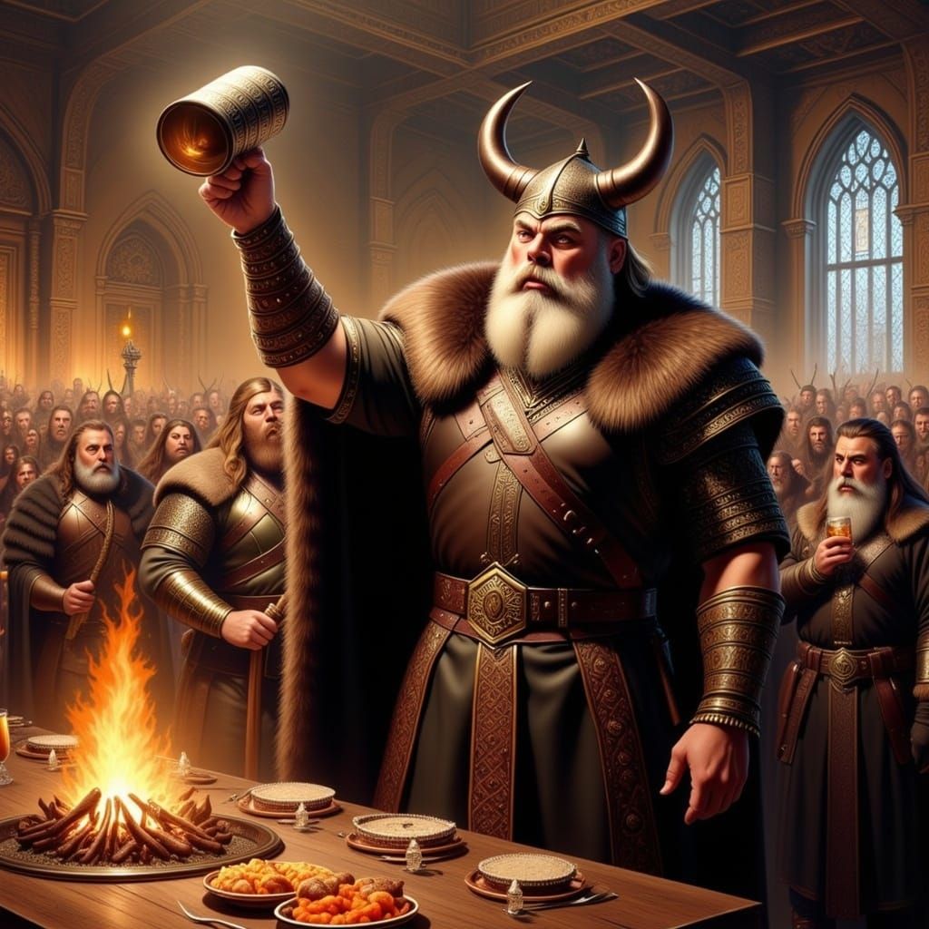 Viking men feast in great hall of Valhalla <lora:Viking:1.0>