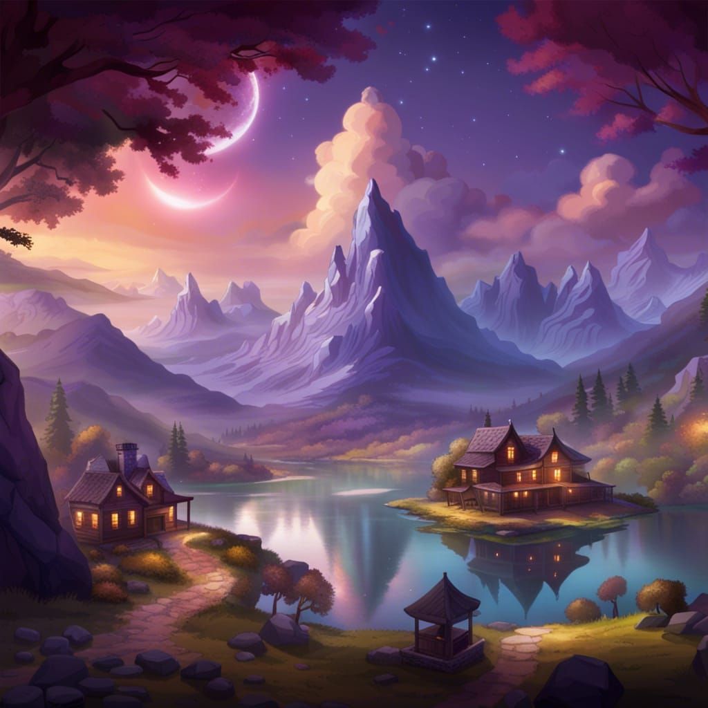 Cosmic Mountains and Villages: Dark Fantasy Concept Art