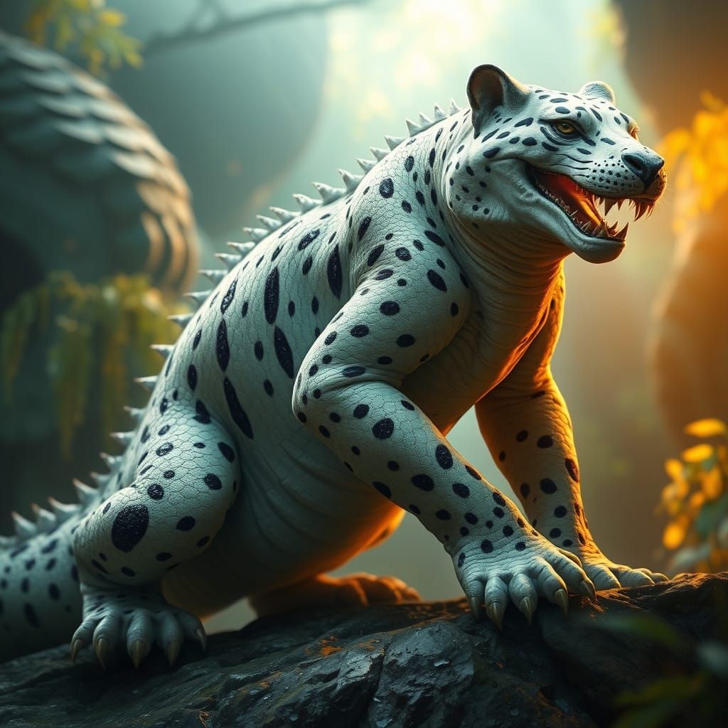 Realistic Crocodile Panther Hybrid in Vibrant Fantasy Enviro...